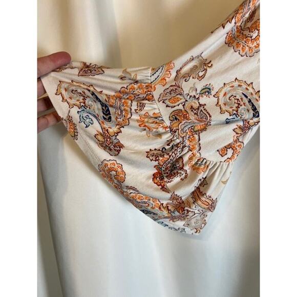 Cato EST 1946 Blue Orange Jersey Peasant Top Lace Edging Ruffle Sleeve Sz 14/ 18 - Picture 3 of 8